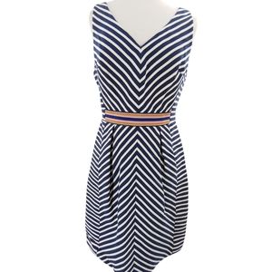 Anthro Maeve stunner navy & white stripe w/ colorful waist detail size 8